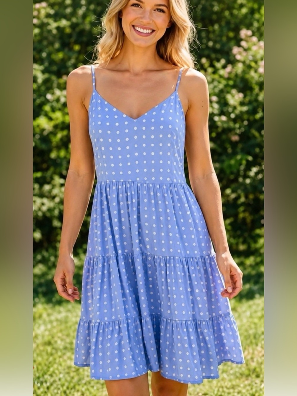 Monteau Blue Polka Dot Tiered Dress